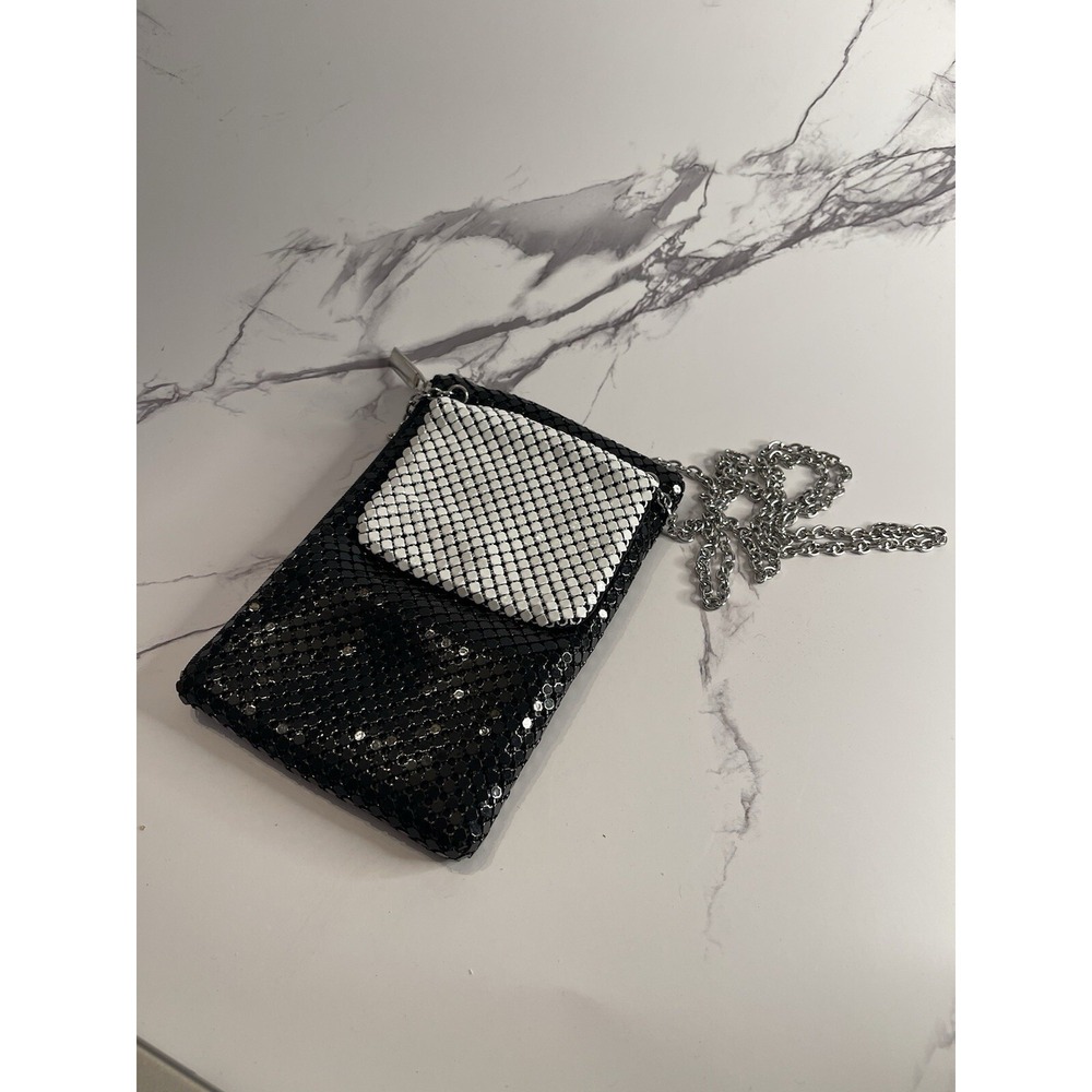 Women's Black and White Metal MESH Crossbody Cocktail Purse